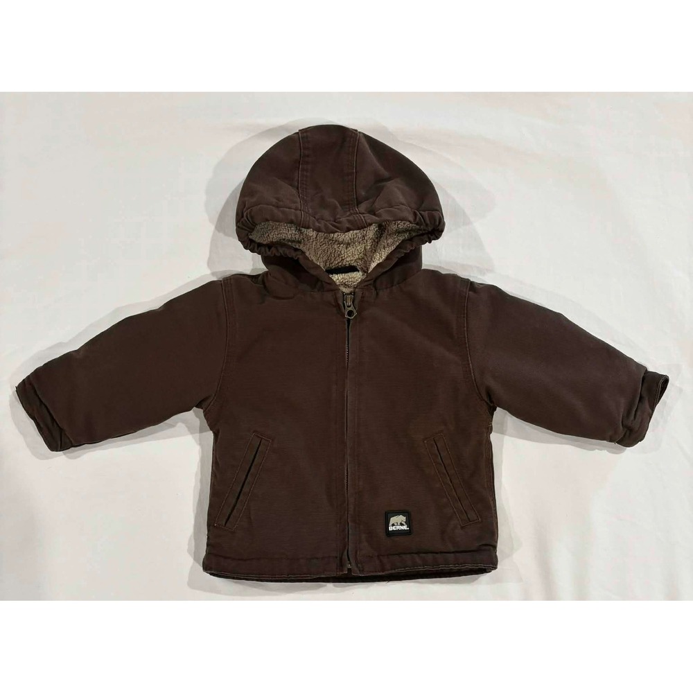Berne‎ Workwear Infant Hooded Sherpa Lined Canvas Jacket Brown 12M